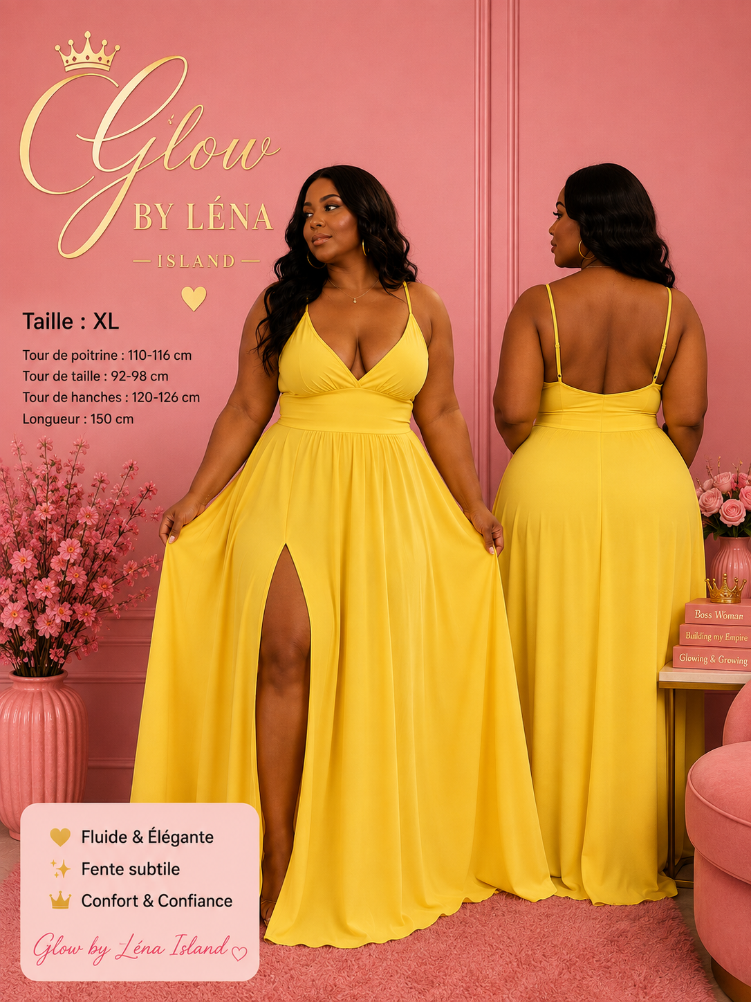 Robe Longue Élégante Fendue – Glow by Léna Island ✨💛