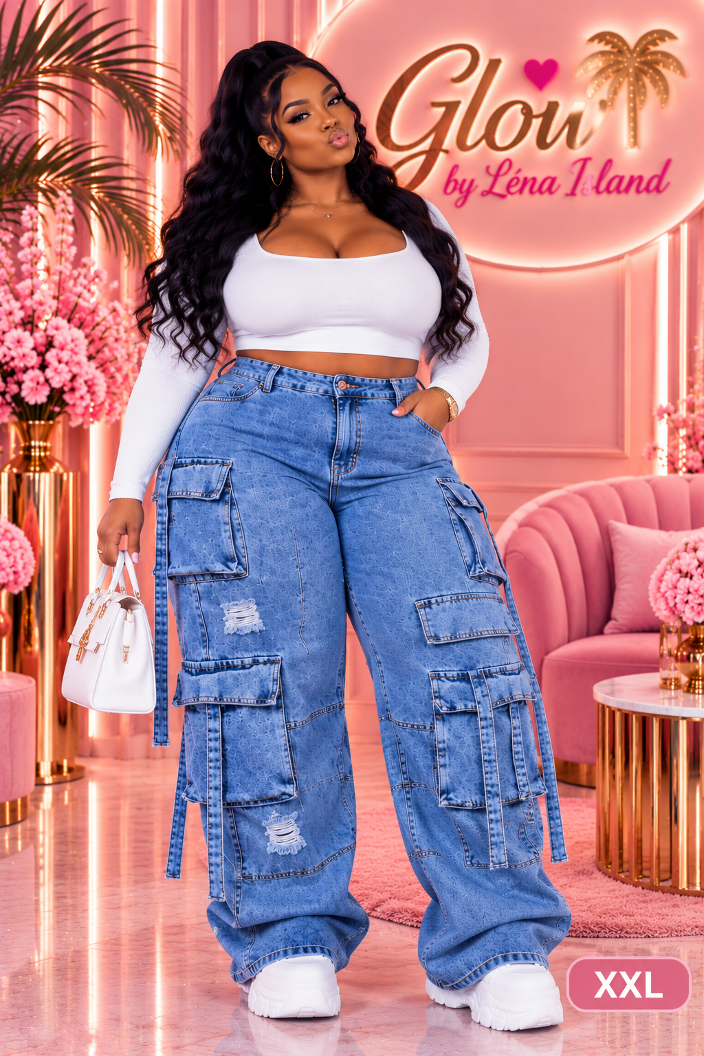 👖💙 Jean Cargo Femme Taille Haute – Style Streetwear & Tendance ✨🦋