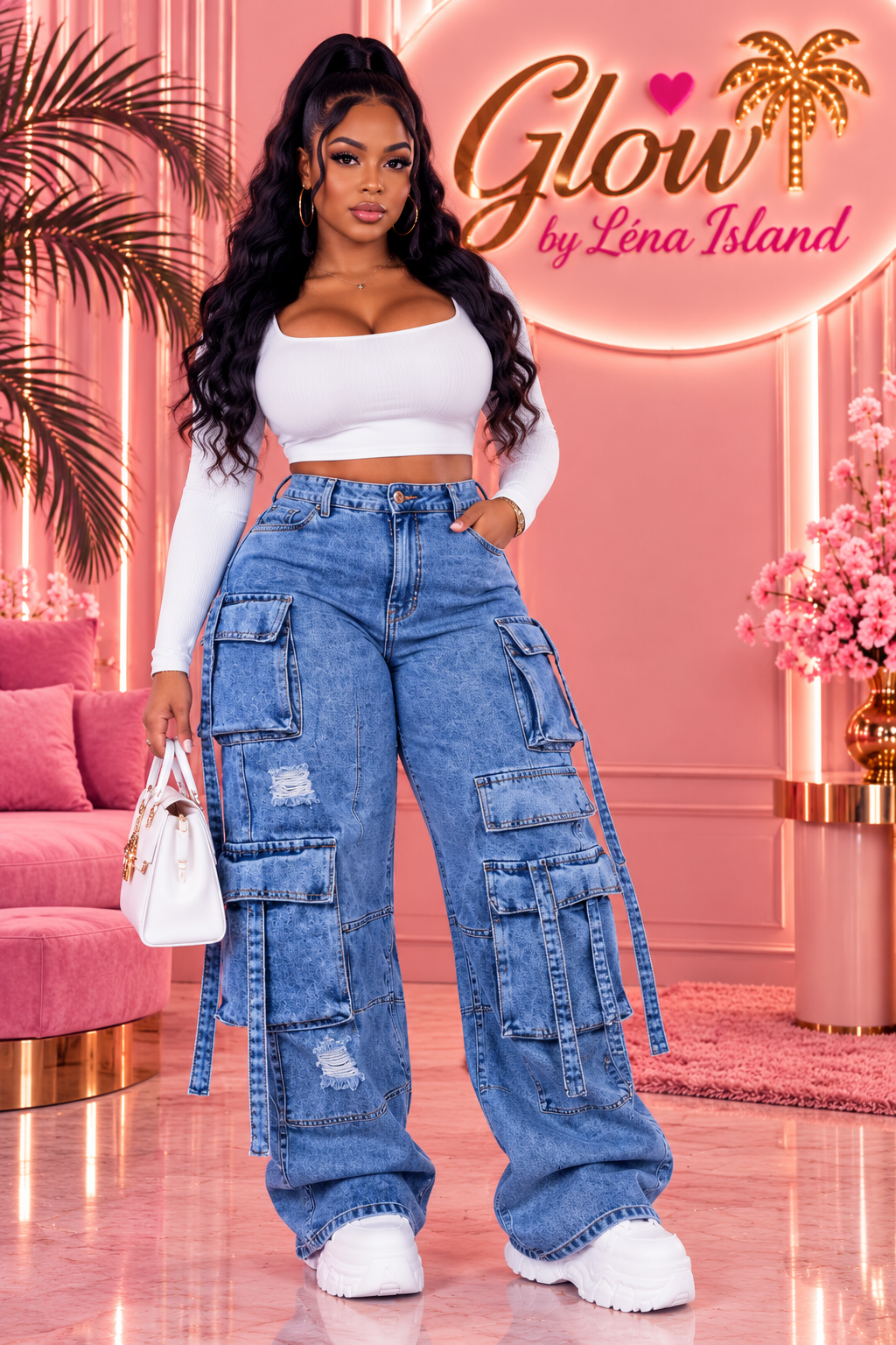 👖💙 Jean Cargo Femme Taille Haute – Style Streetwear & Tendance ✨🦋