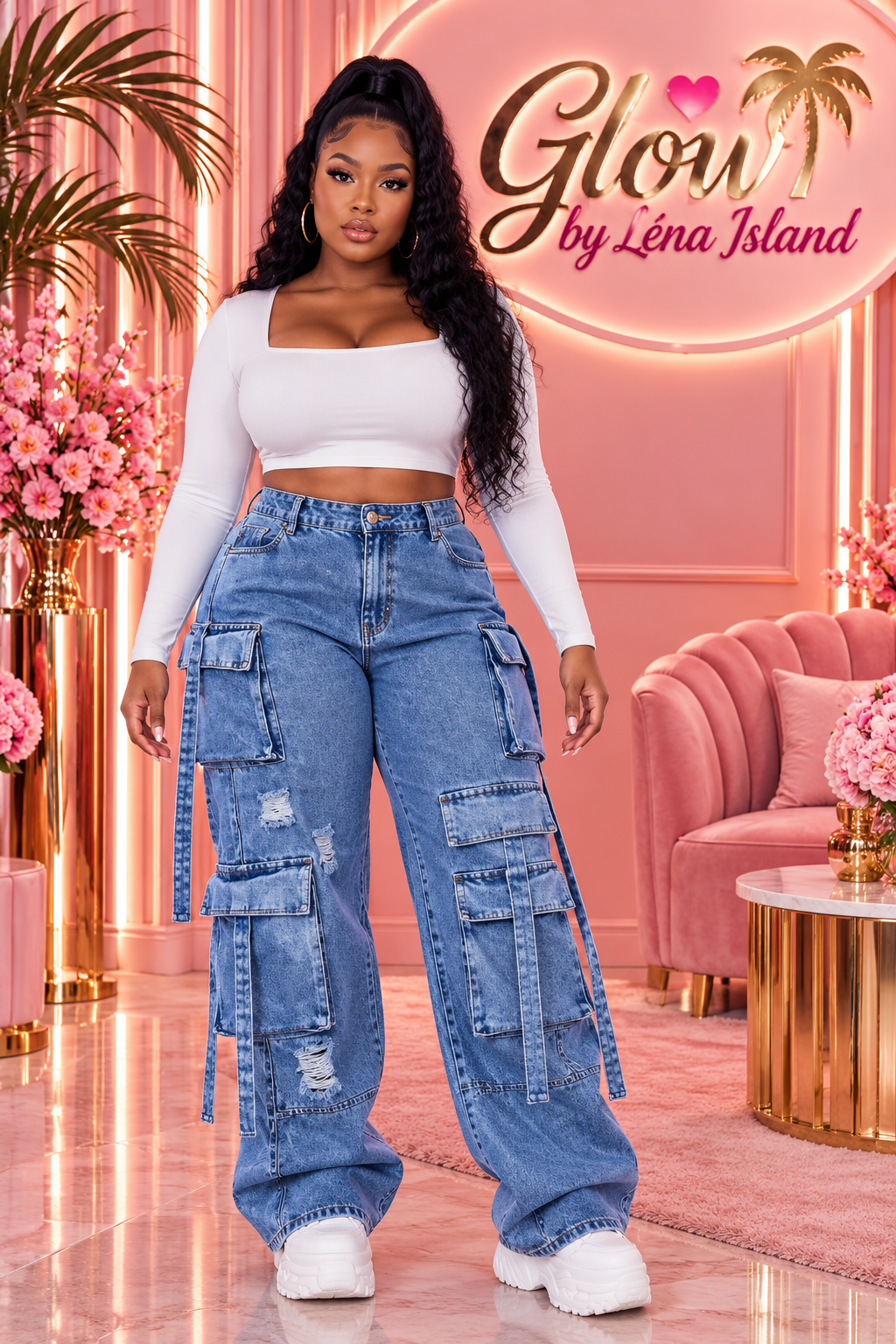 👖💙 Jean Cargo Femme Taille Haute – Style Streetwear & Tendance ✨🦋