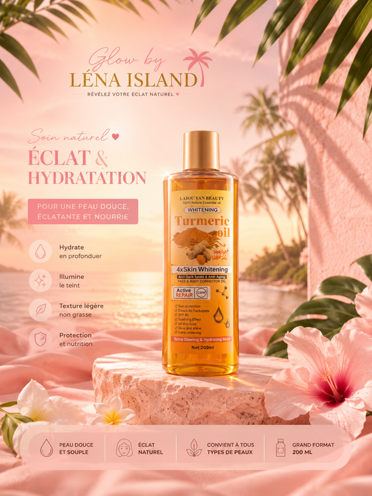 ✨ Huile de Soin Curcuma & Gingembre 200 ml | Hydratation Intense & Éclat Naturel 💛
