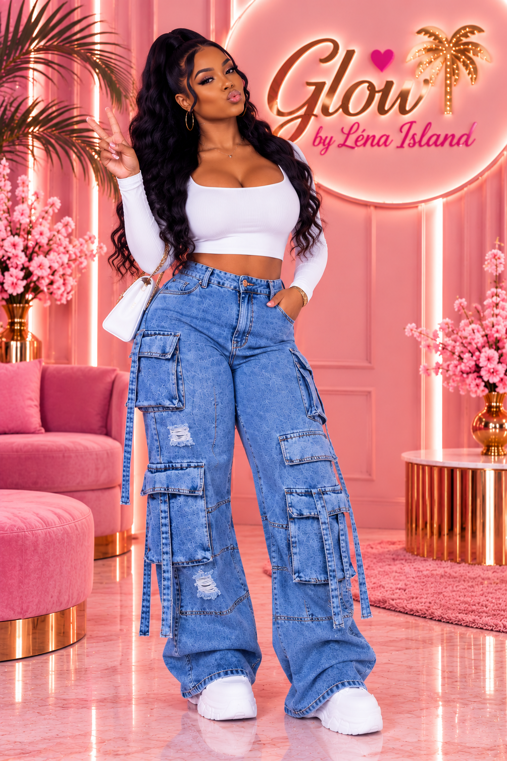 👖💙 Jean Cargo Femme Taille Haute – Style Streetwear & Tendance ✨🦋