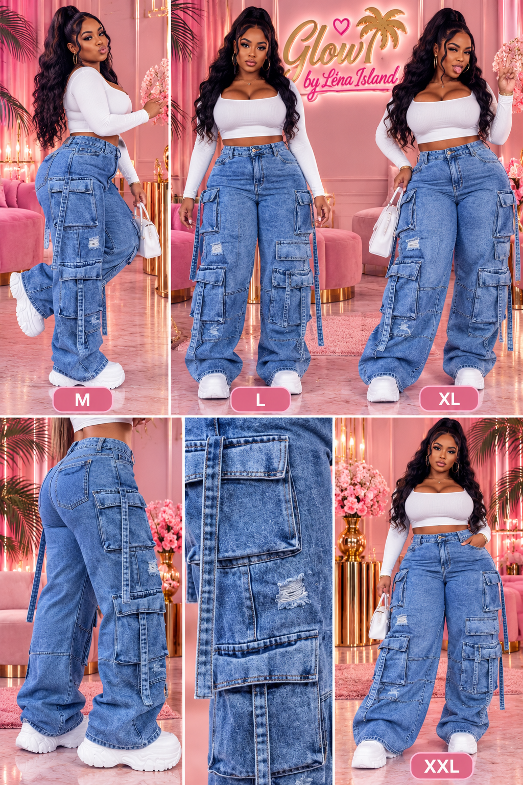 👖💙 Jean Cargo Femme Taille Haute – Style Streetwear & Tendance ✨🦋