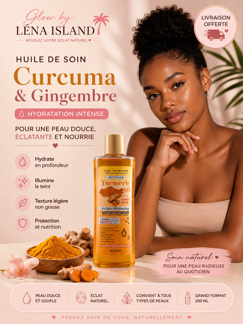 ✨ Huile de Soin Curcuma & Gingembre 200 ml | Hydratation Intense & Éclat Naturel 💛