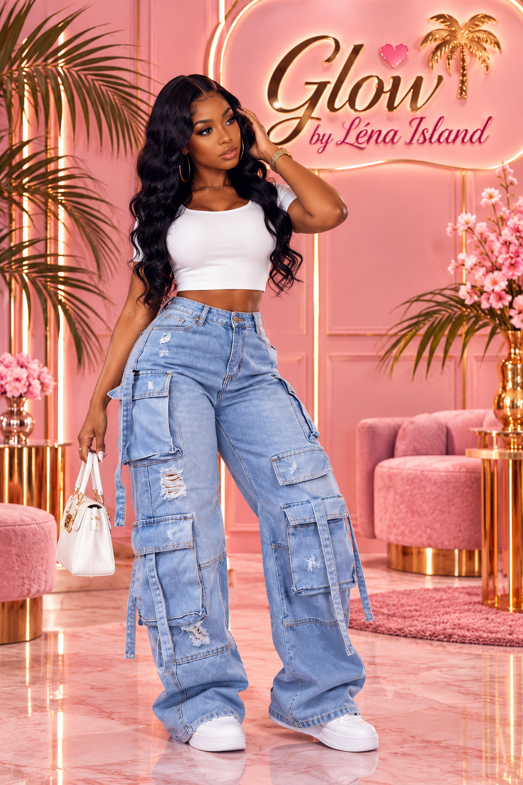 👖💙 Jean Cargo Femme Taille Haute – Style Streetwear & Tendance ✨🦋