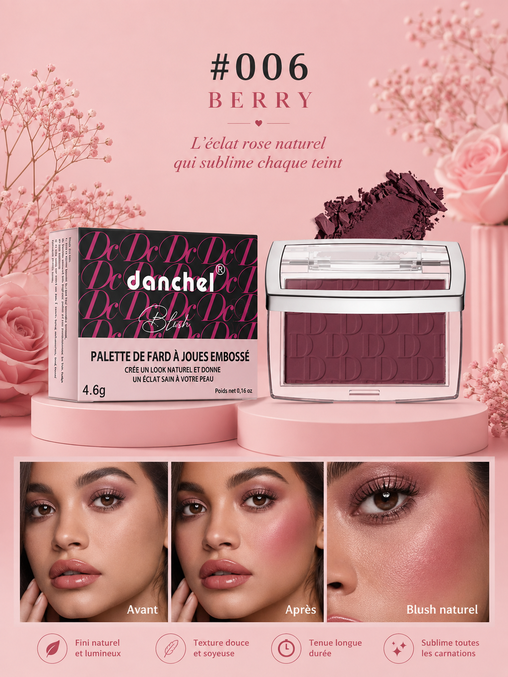 🌸 Blush Poudré Velours — Teint Éclat Naturel🌸