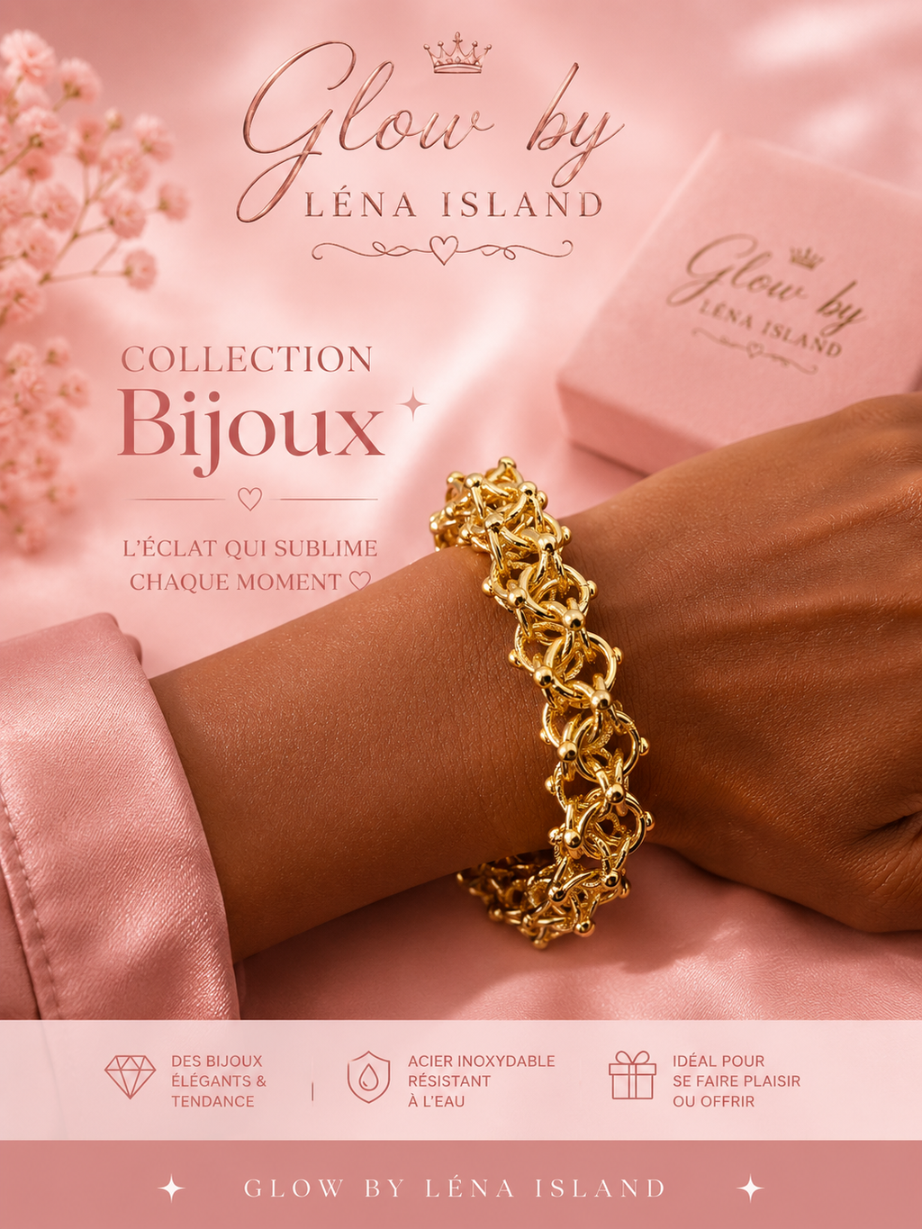 💎✨Bracelet Chaîne Dorée Entrelacée – Glow by Léna Island ✨