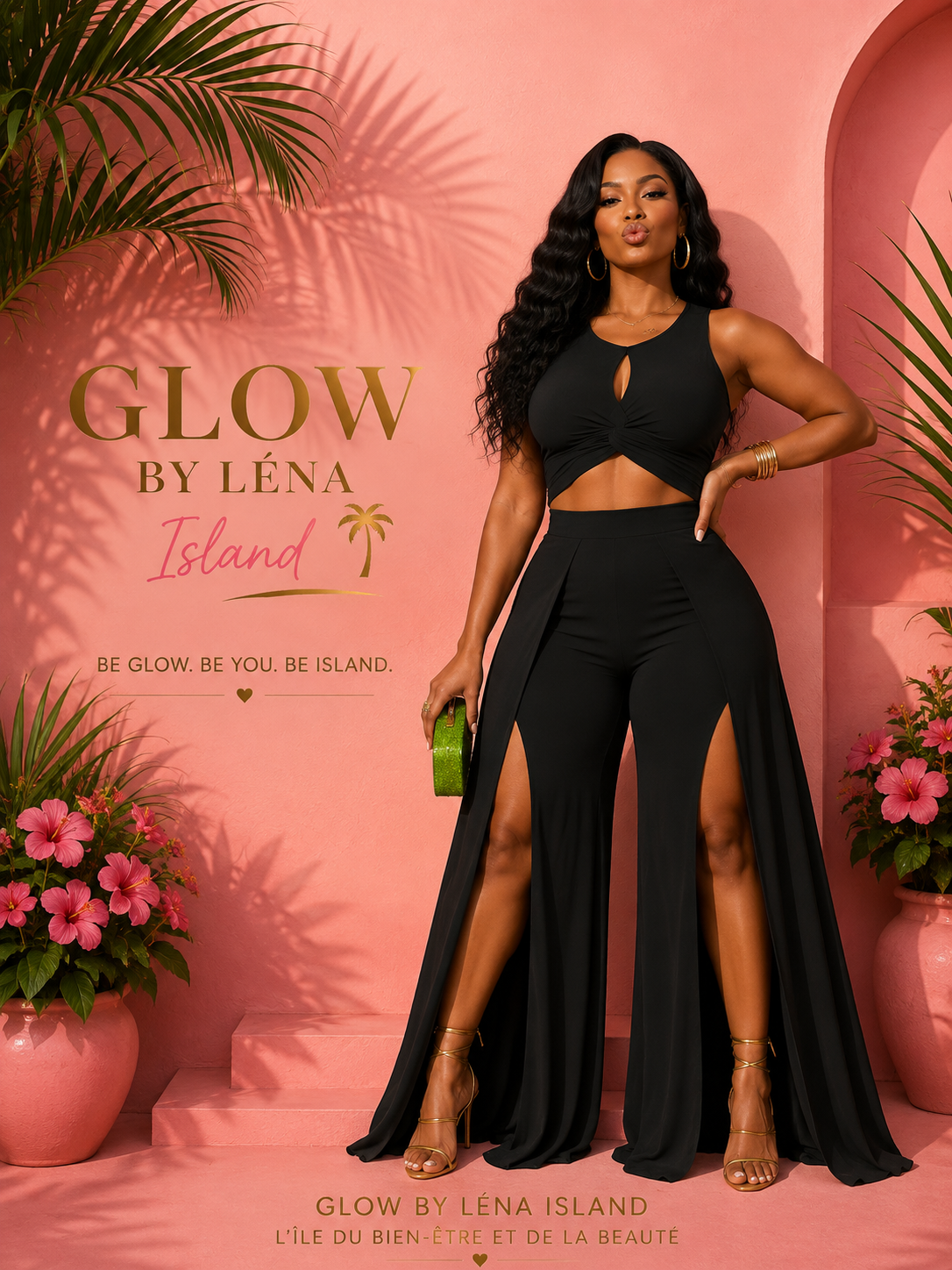 ✨ Ensemble 2 Pièces Sexy – Crop Top & Pantalon Fendu 💕