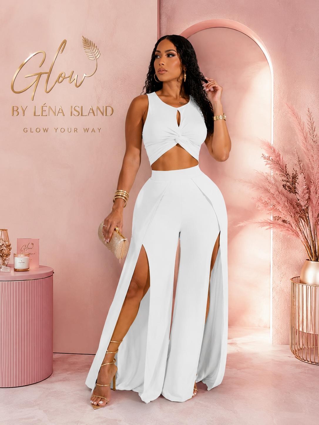 ✨ Ensemble 2 Pièces Sexy – Crop Top & Pantalon Fendu 💕