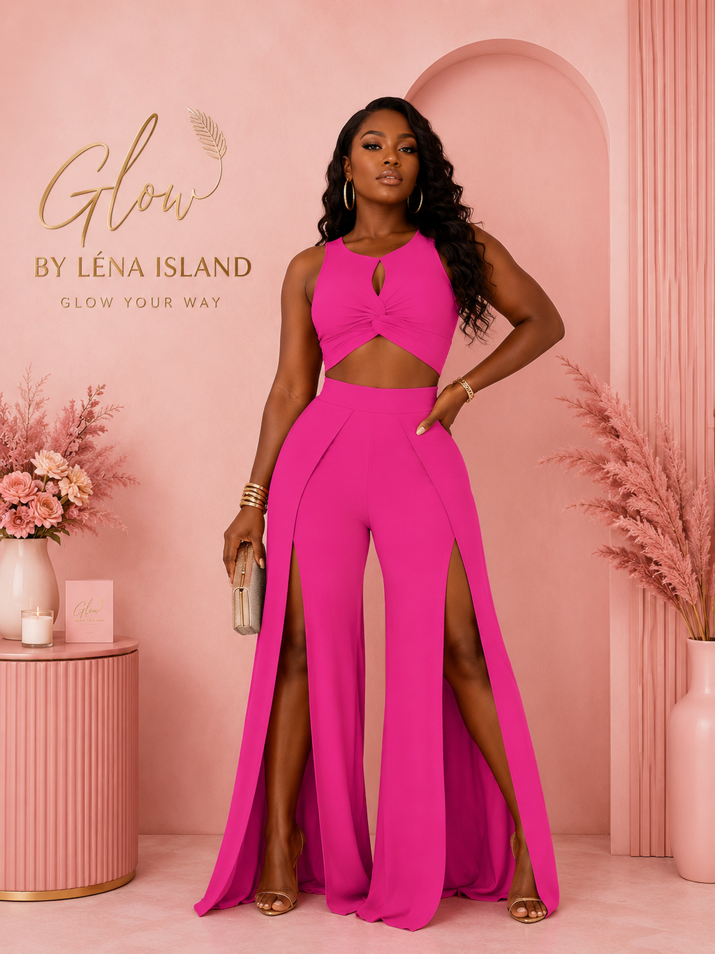 ✨ Ensemble 2 Pièces Sexy – Crop Top & Pantalon Fendu 💕