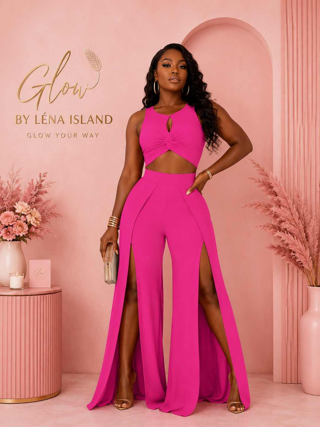 ✨ Ensemble 2 Pièces Sexy – Crop Top & Pantalon Fendu 💕
