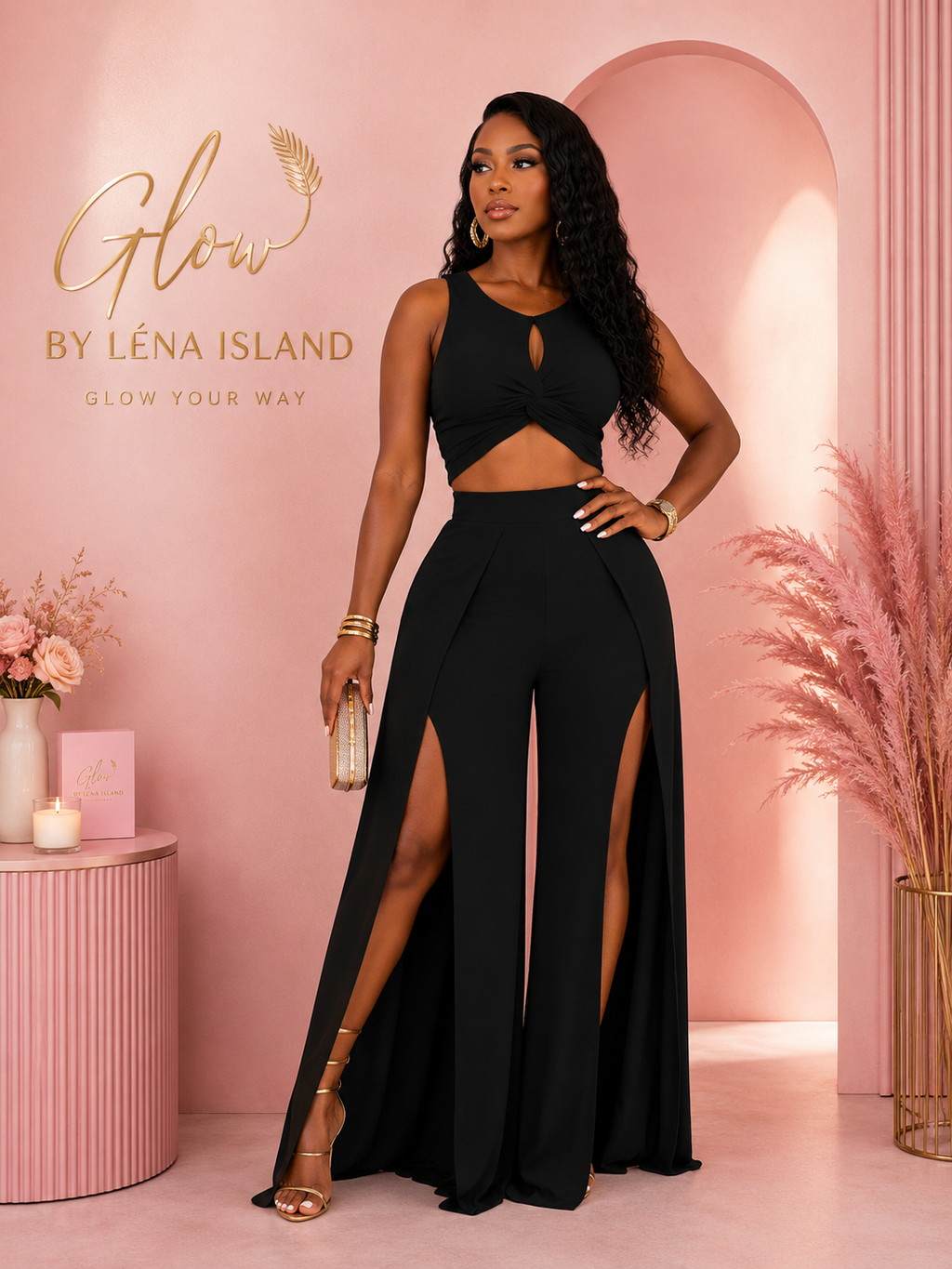 ✨ Ensemble 2 Pièces Sexy – Crop Top & Pantalon Fendu 💕
