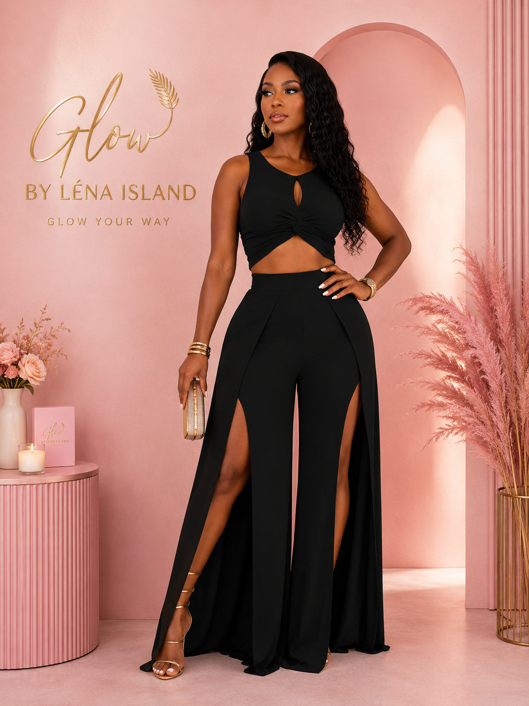 ✨ Ensemble 2 Pièces Sexy – Crop Top & Pantalon Fendu 💕