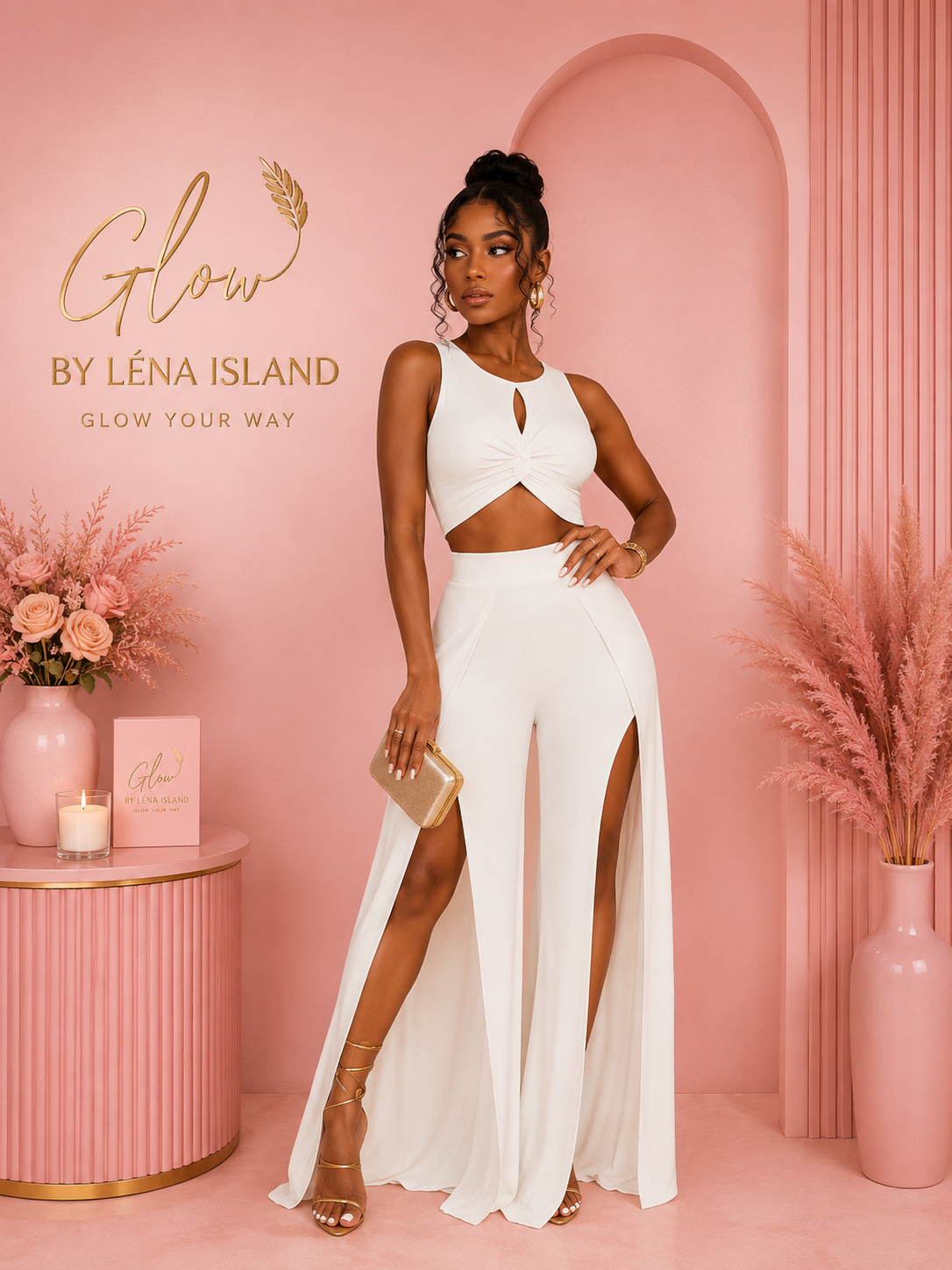 ✨ Ensemble 2 Pièces Sexy – Crop Top & Pantalon Fendu 💕