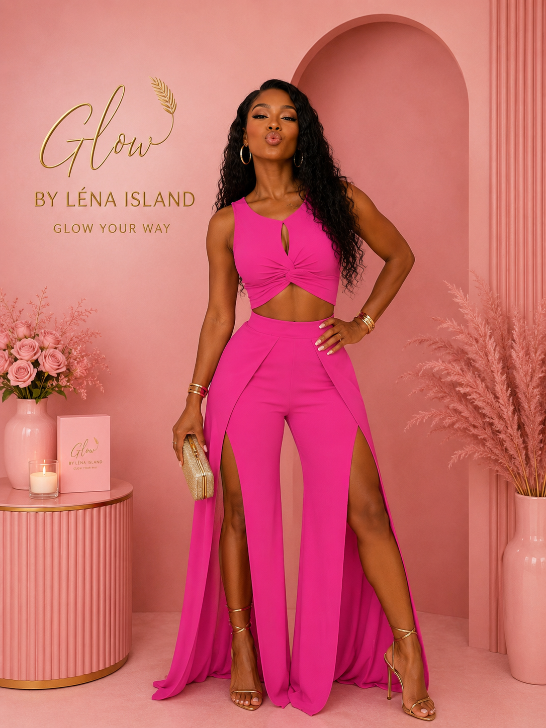 ✨ Ensemble 2 Pièces Sexy – Crop Top & Pantalon Fendu 💕