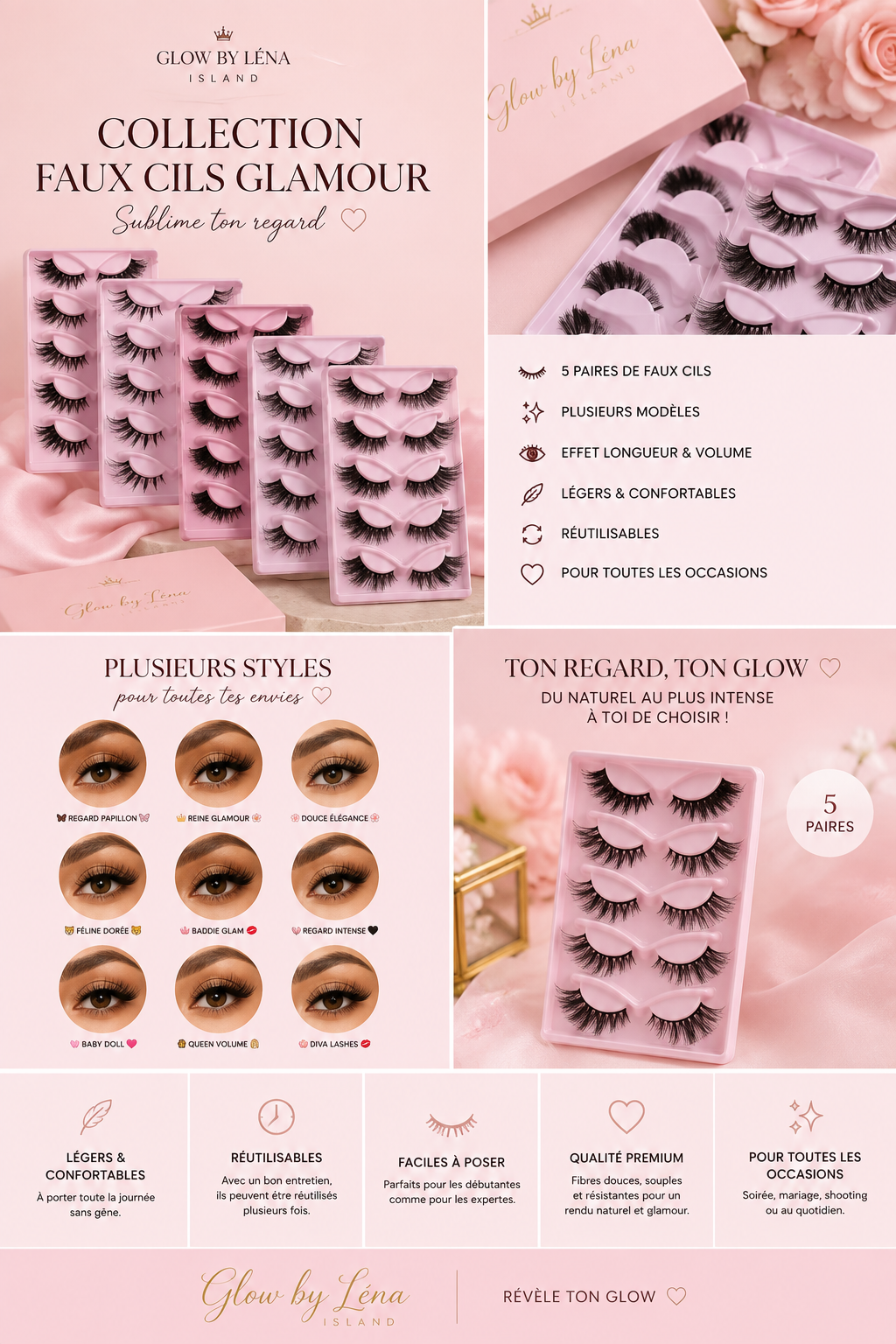 👑 Faux Cils Glamour – Collection Glow ✨