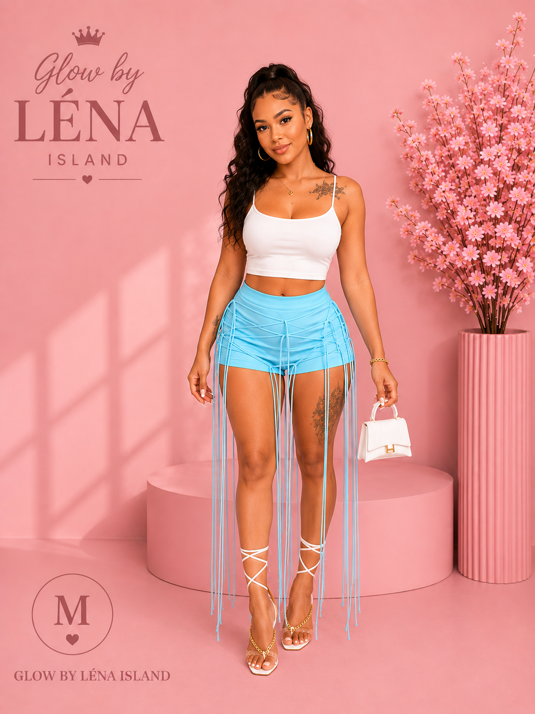 Short Taille Haute Effet Simili Cuir à Lacets ✨