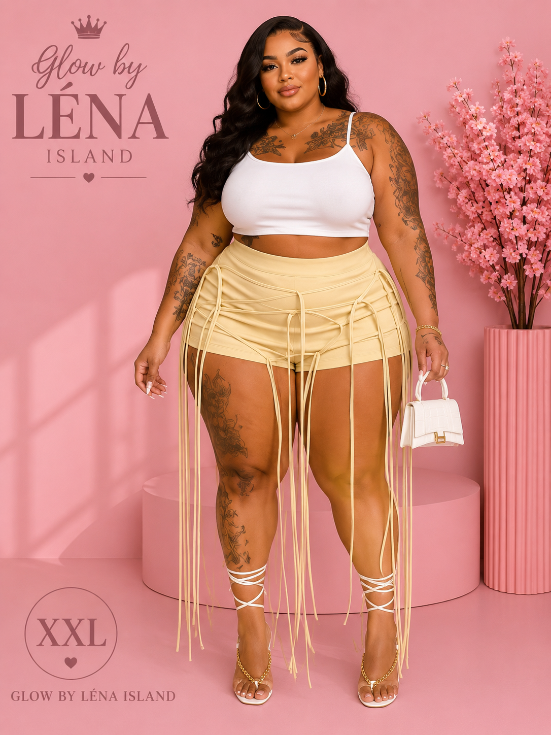 Short Taille Haute Effet Simili Cuir à Lacets ✨