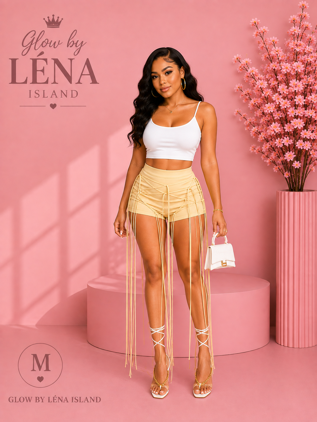 Short Taille Haute Effet Simili Cuir à Lacets ✨