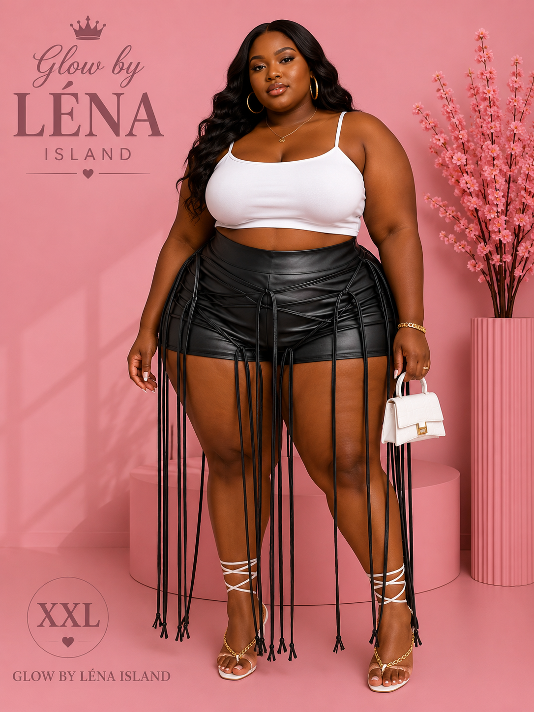 Short Taille Haute Effet Simili Cuir à Lacets ✨