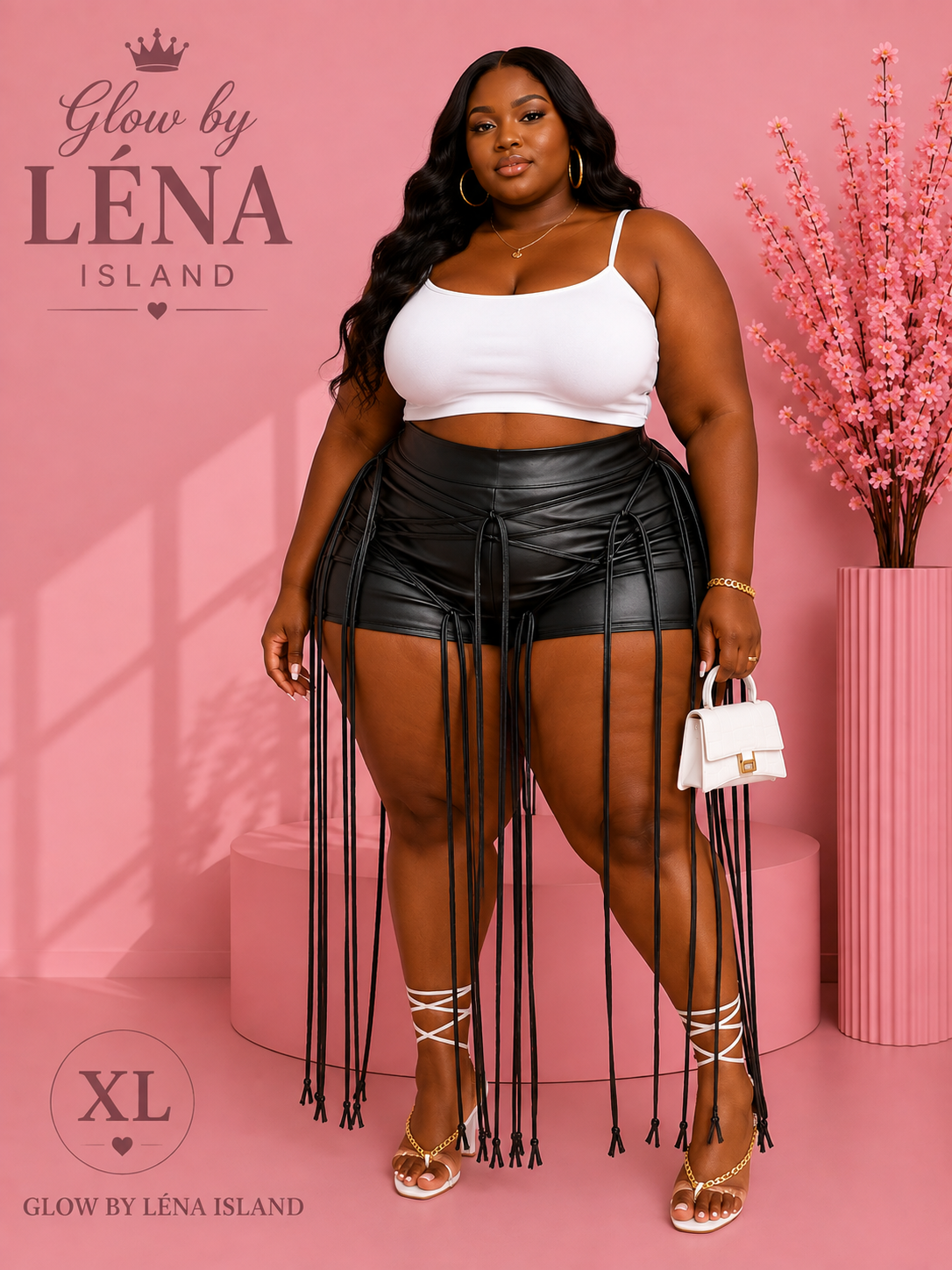 Short Taille Haute Effet Simili Cuir à Lacets ✨