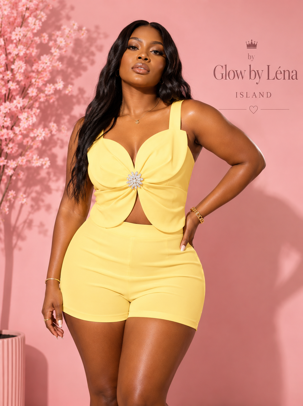🌼Ensemble 2 Pièces Jaune Soleil – Top Sans Manches & Short🌼