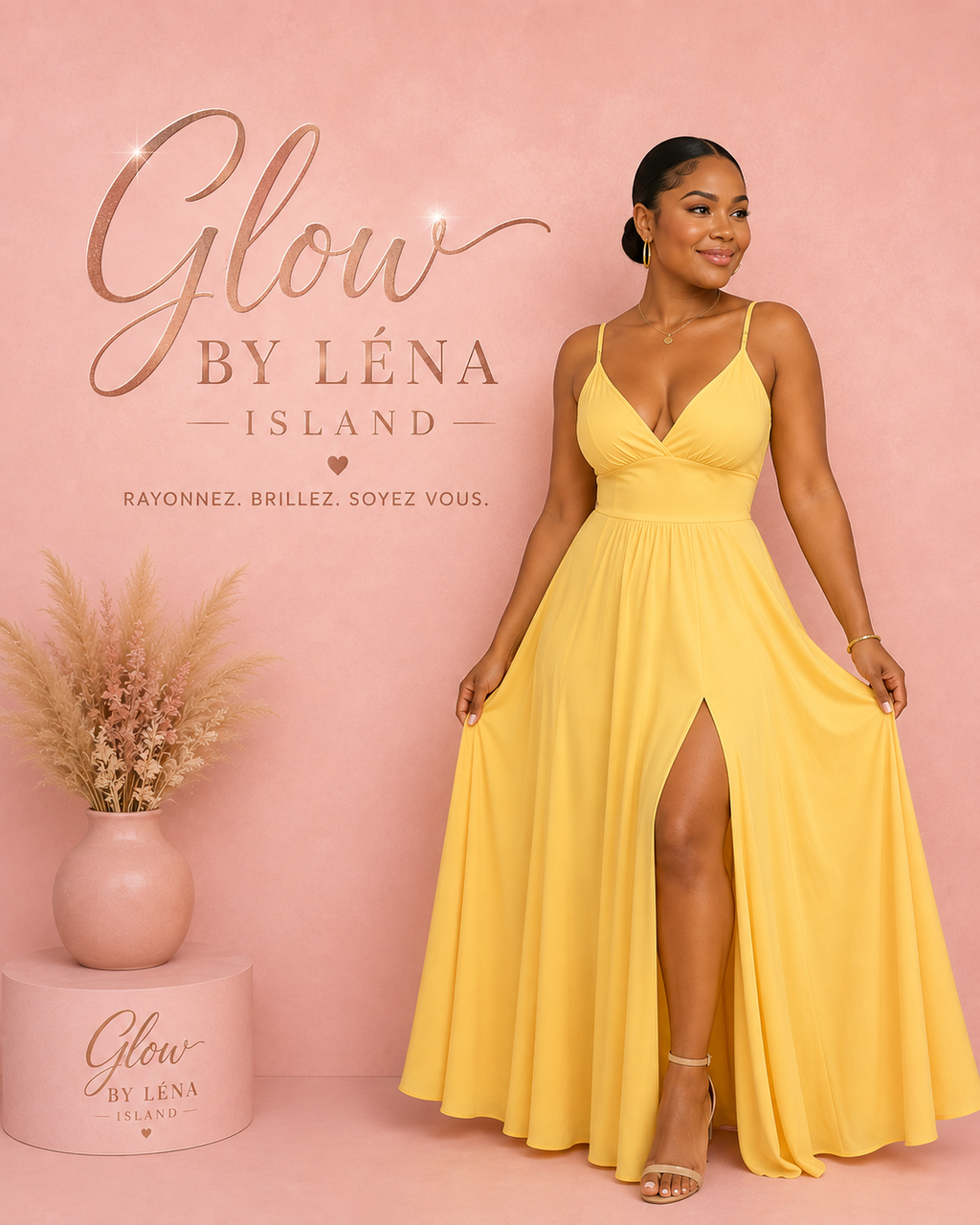 Robe Longue Élégante Fendue – Glow by Léna Island ✨💛