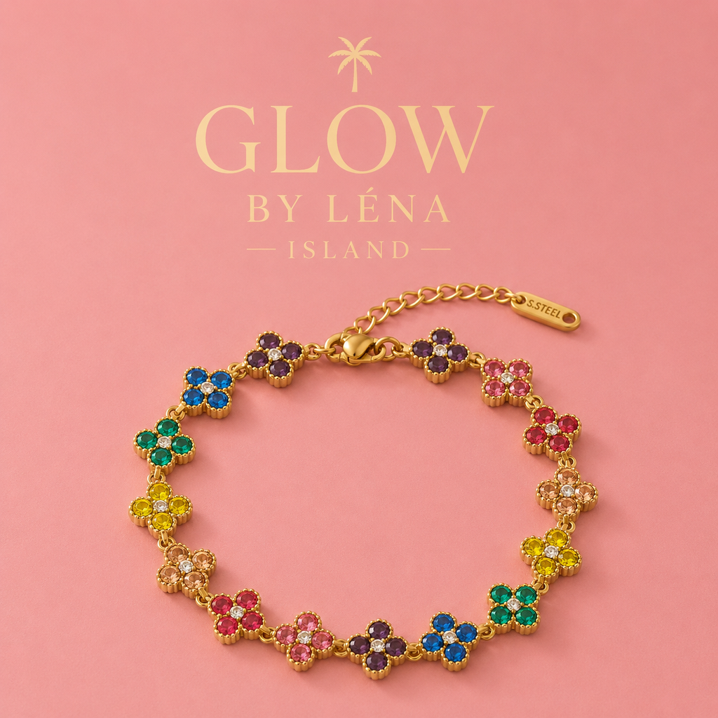 🦋Bracelet Fleurs Colorées en Acier Inoxydable Doré 🦋