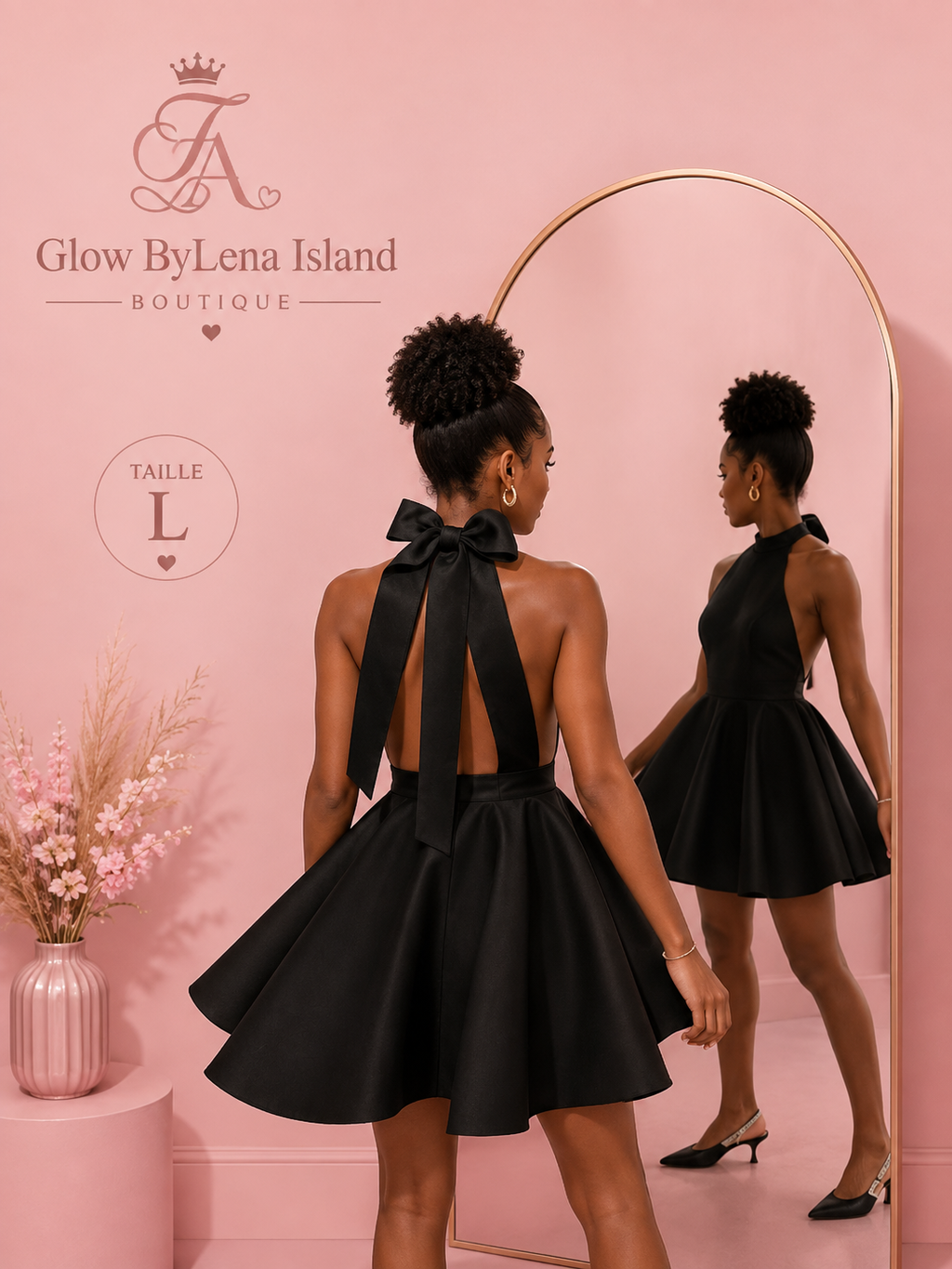 🖤✨ Robe Courte Satinée Noire dos nu – Élégance & Glamour ✨🦋