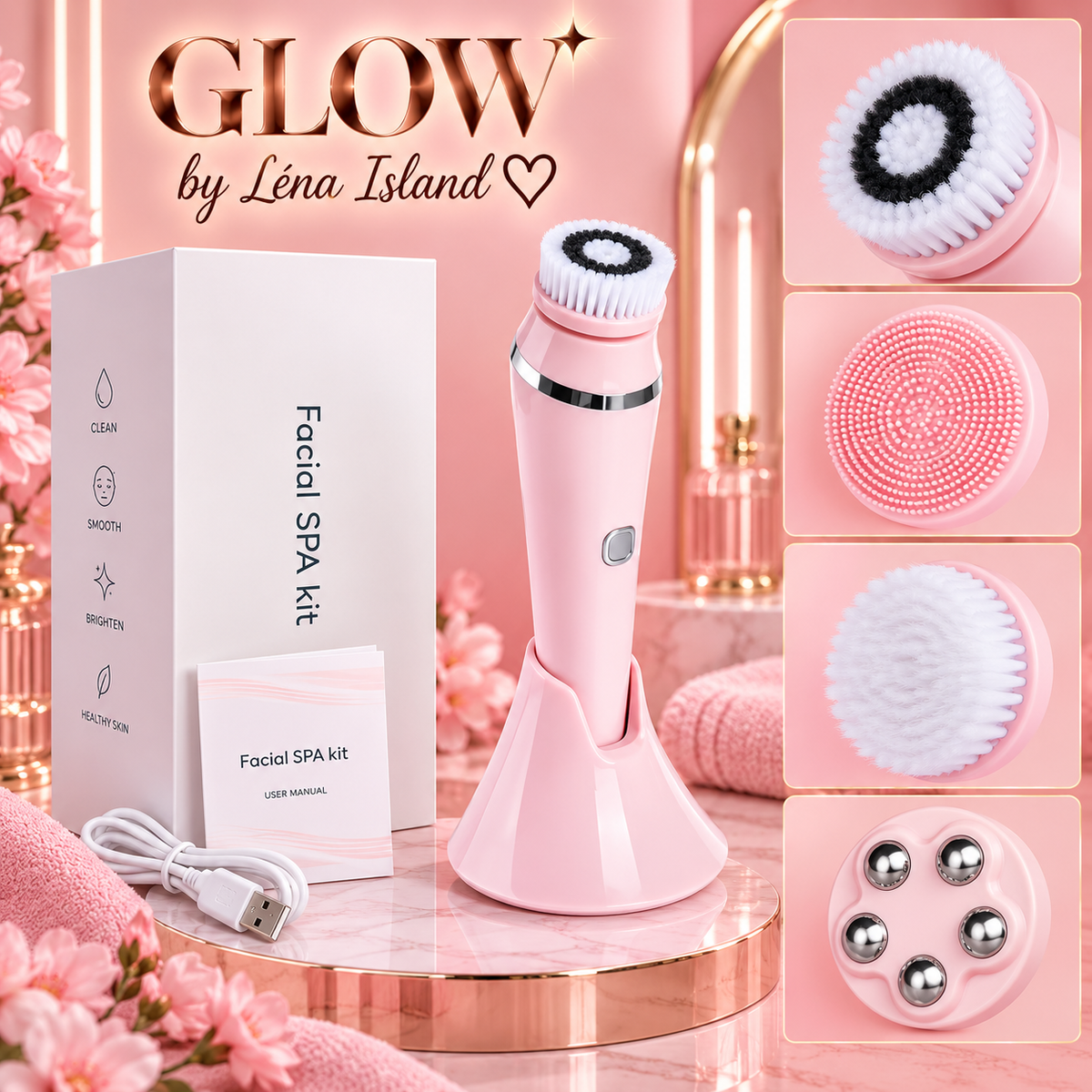 🧖🏽‍♀️💗 Brosse Nettoyante Visage Électrique 4-en-1 ✨🫧 | Glow Skin 🌸