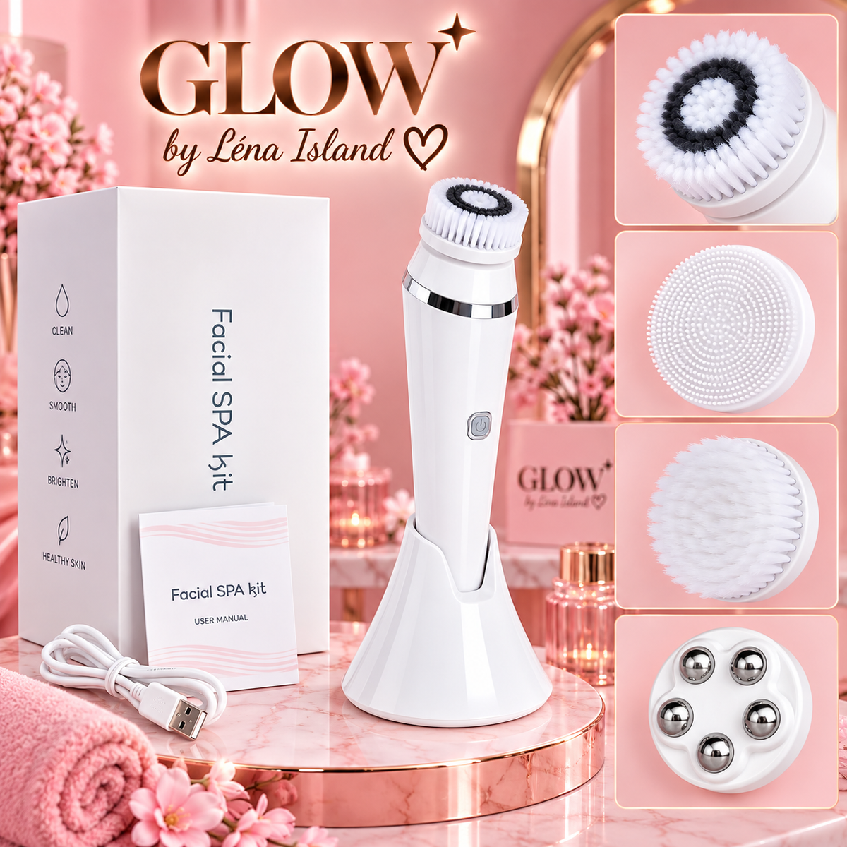 🧖🏽‍♀️💗 Brosse Nettoyante Visage Électrique 4-en-1 ✨🫧 | Glow Skin 🌸