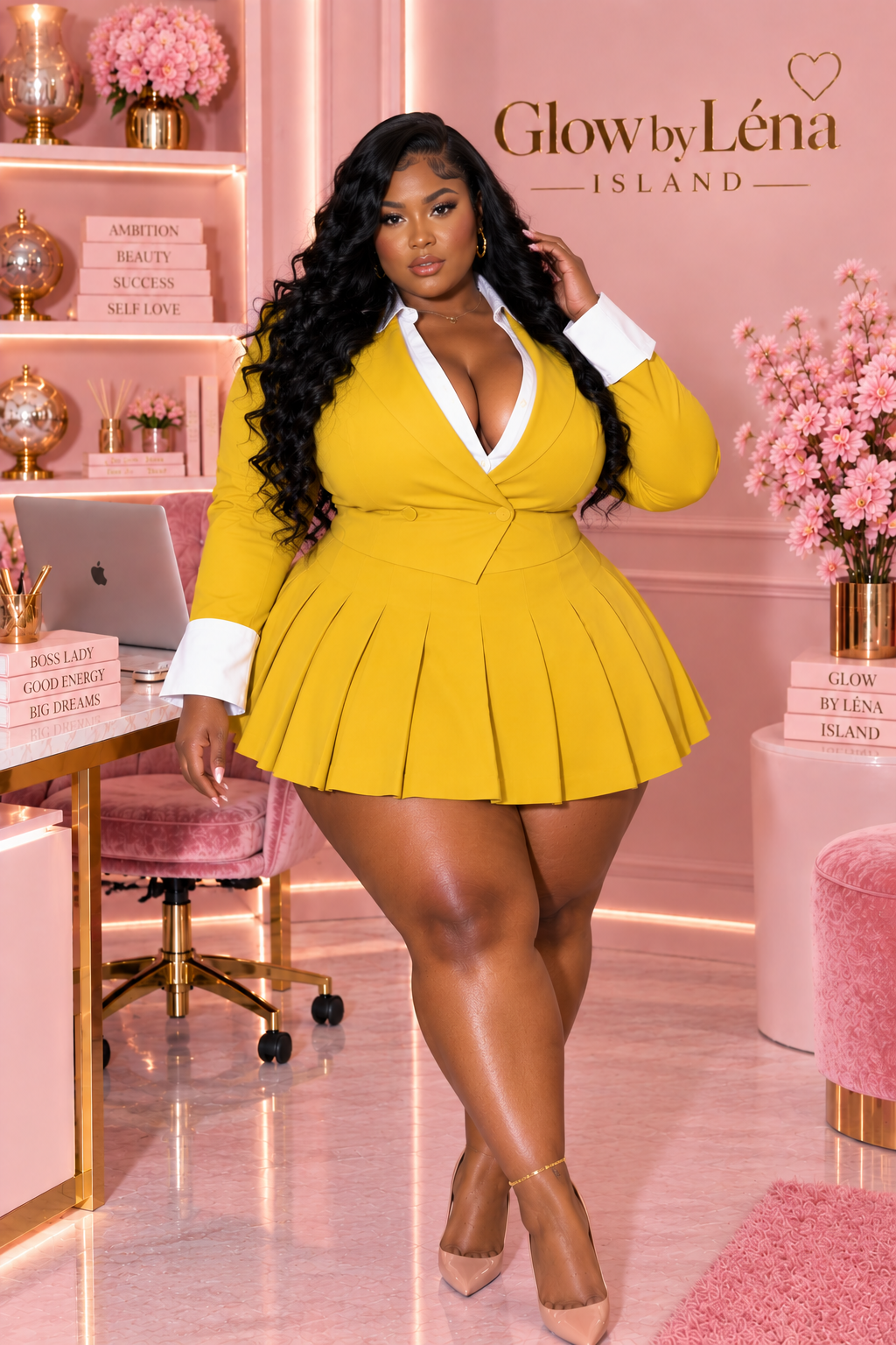 💛 Ensemble Tailleur Jupe Plissée Chic & Élégant