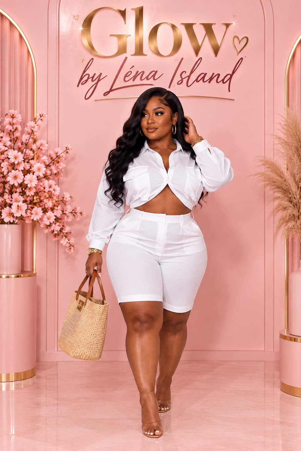 🤍 Ensemble Chic & Élégant – Chemise Crop & Bermuda Taille Haute ✨