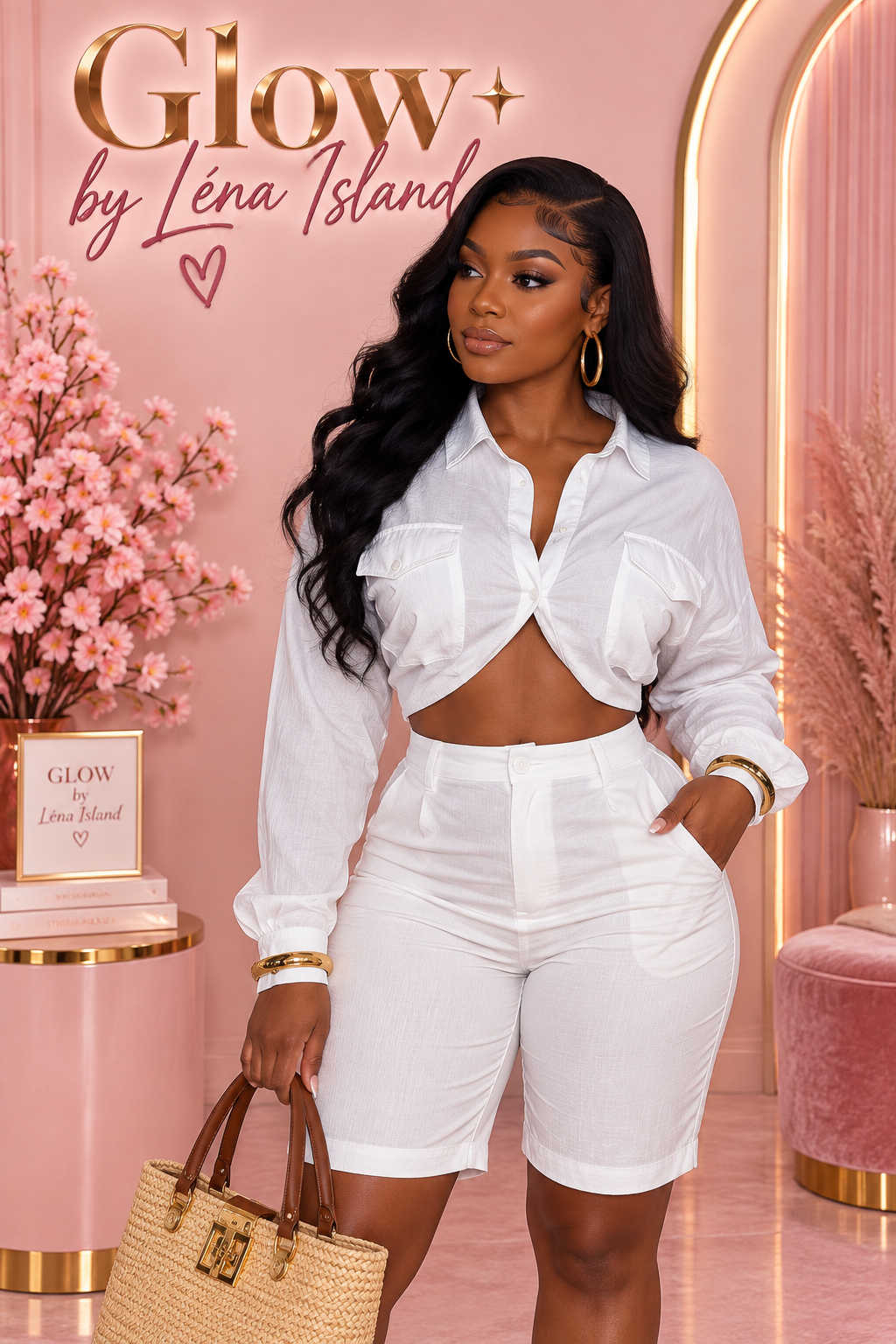 🤍 Ensemble Chic & Élégant – Chemise Crop & Bermuda Taille Haute ✨