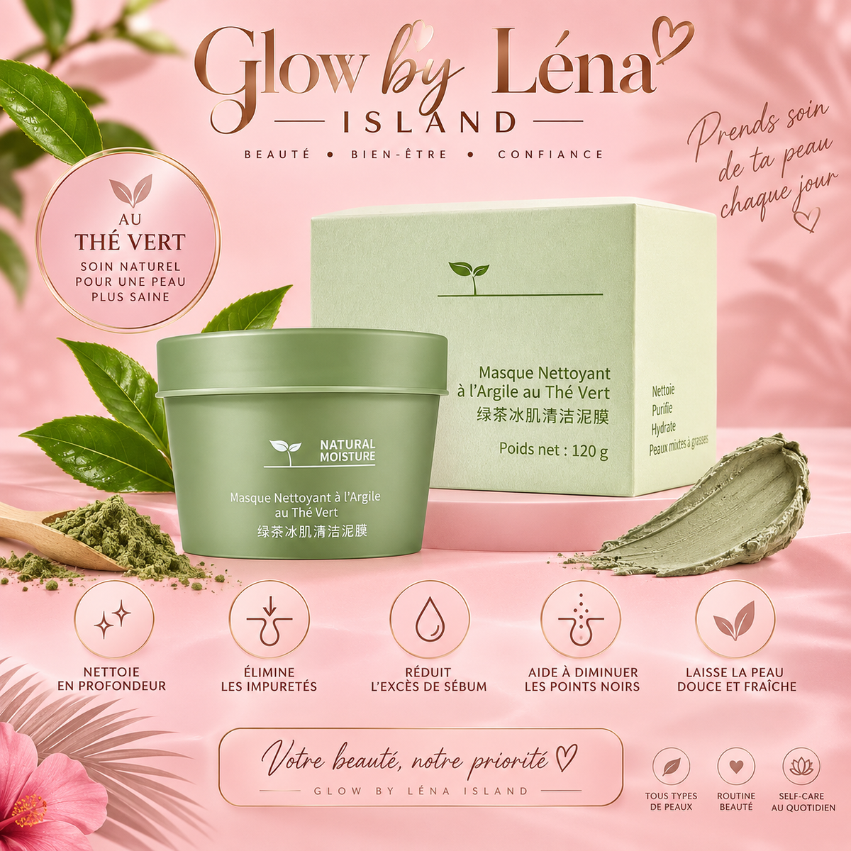 🍵 Masque à l’Argile au Thé Vert – Soin Purifiant