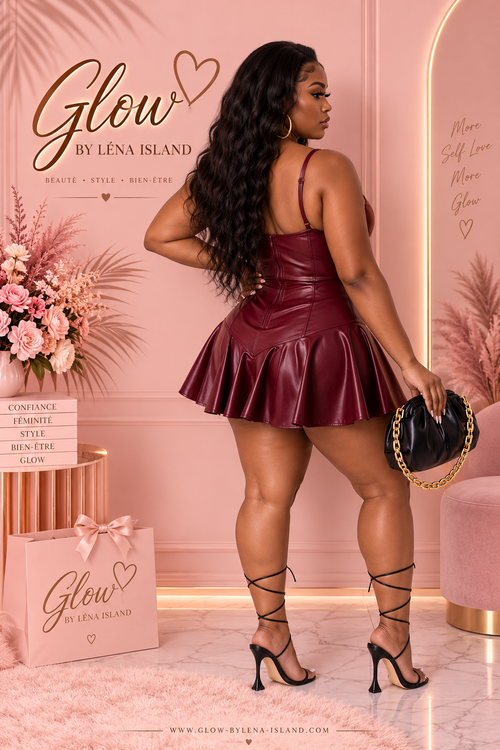 Robe 👗 Corset Effet Cuir à Lacets – Chic & Sexy🌸