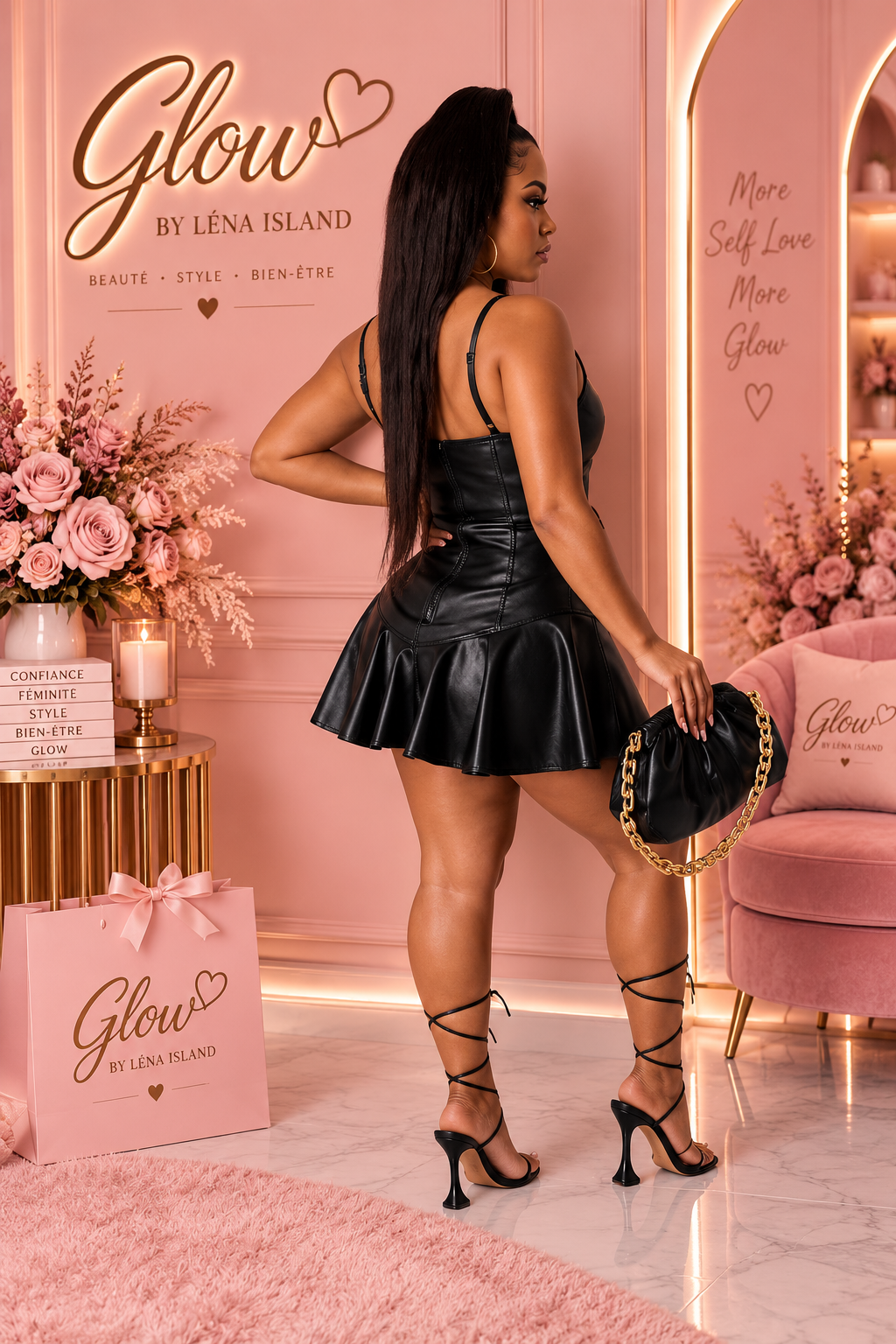 Robe 👗 Corset Effet Cuir à Lacets – Chic & Sexy🌸