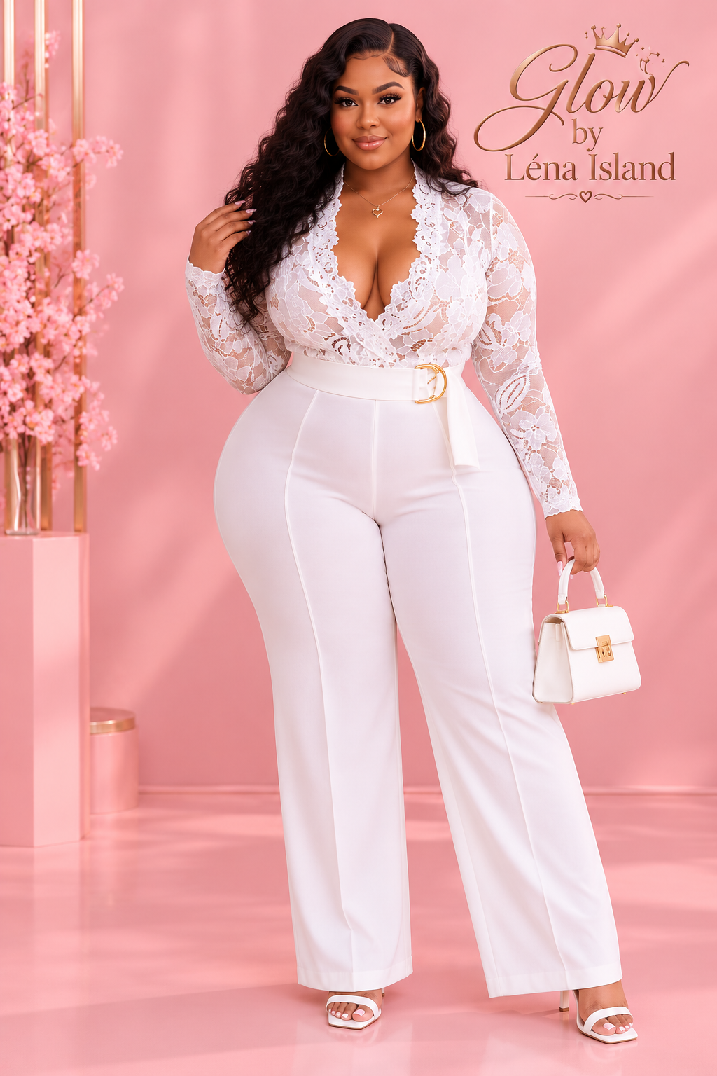 🦋Combinaison Blanche Élégante & Glamour – Dentelle & Détails Plumes | Glow by Léna Island 🦋