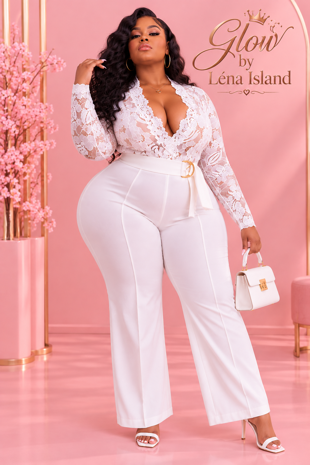 🦋Combinaison Blanche Élégante & Glamour – Dentelle & Détails Plumes | Glow by Léna Island 🦋