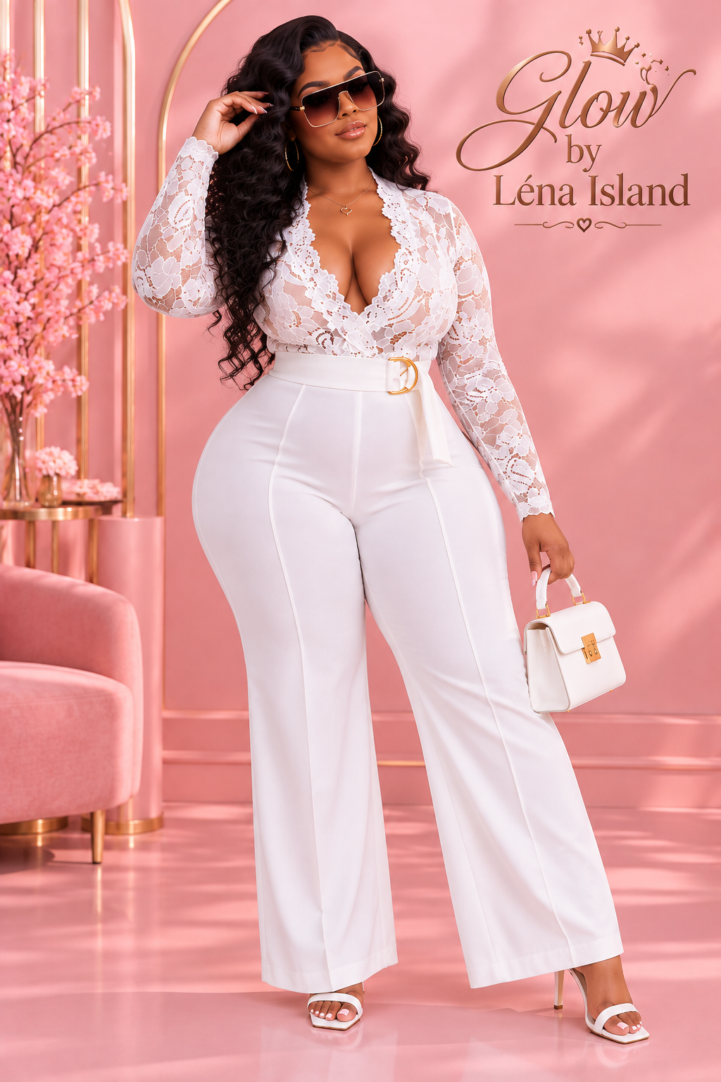 🦋Combinaison Blanche Élégante & Glamour – Dentelle & Détails Plumes | Glow by Léna Island 🦋