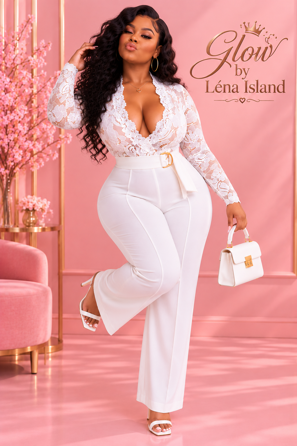 🦋Combinaison Blanche Élégante & Glamour – Dentelle & Détails Plumes | Glow by Léna Island 🦋