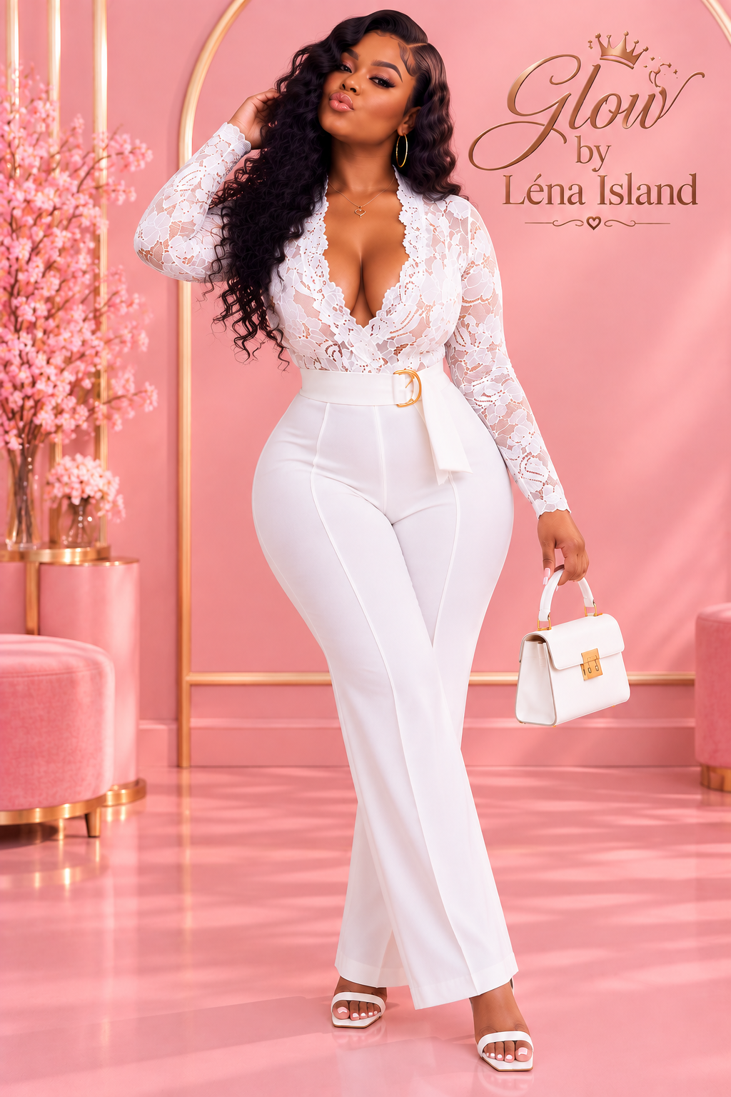 🦋Combinaison Blanche Élégante & Glamour – Dentelle & Détails Plumes | Glow by Léna Island 🦋