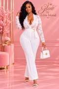 🦋Combinaison Blanche Élégante & Glamour – Dentelle & Détails Plumes | Glow by Léna Island 🦋