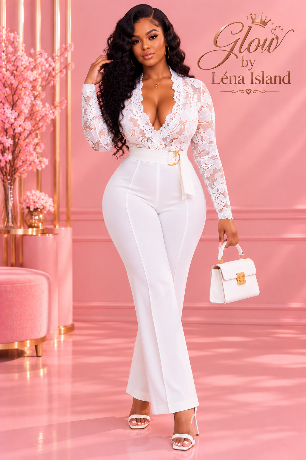 🦋Combinaison Blanche Élégante & Glamour – Dentelle & Détails Plumes | Glow by Léna Island 🦋