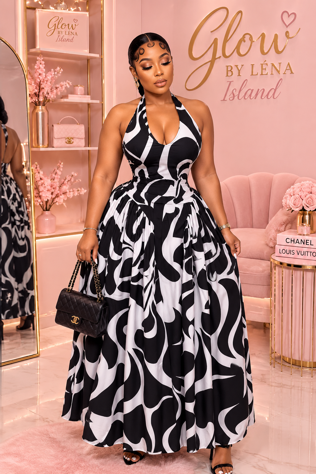 🌸 Robe Midi Imprimée Dos Nu – Élégance & Féminité ✨