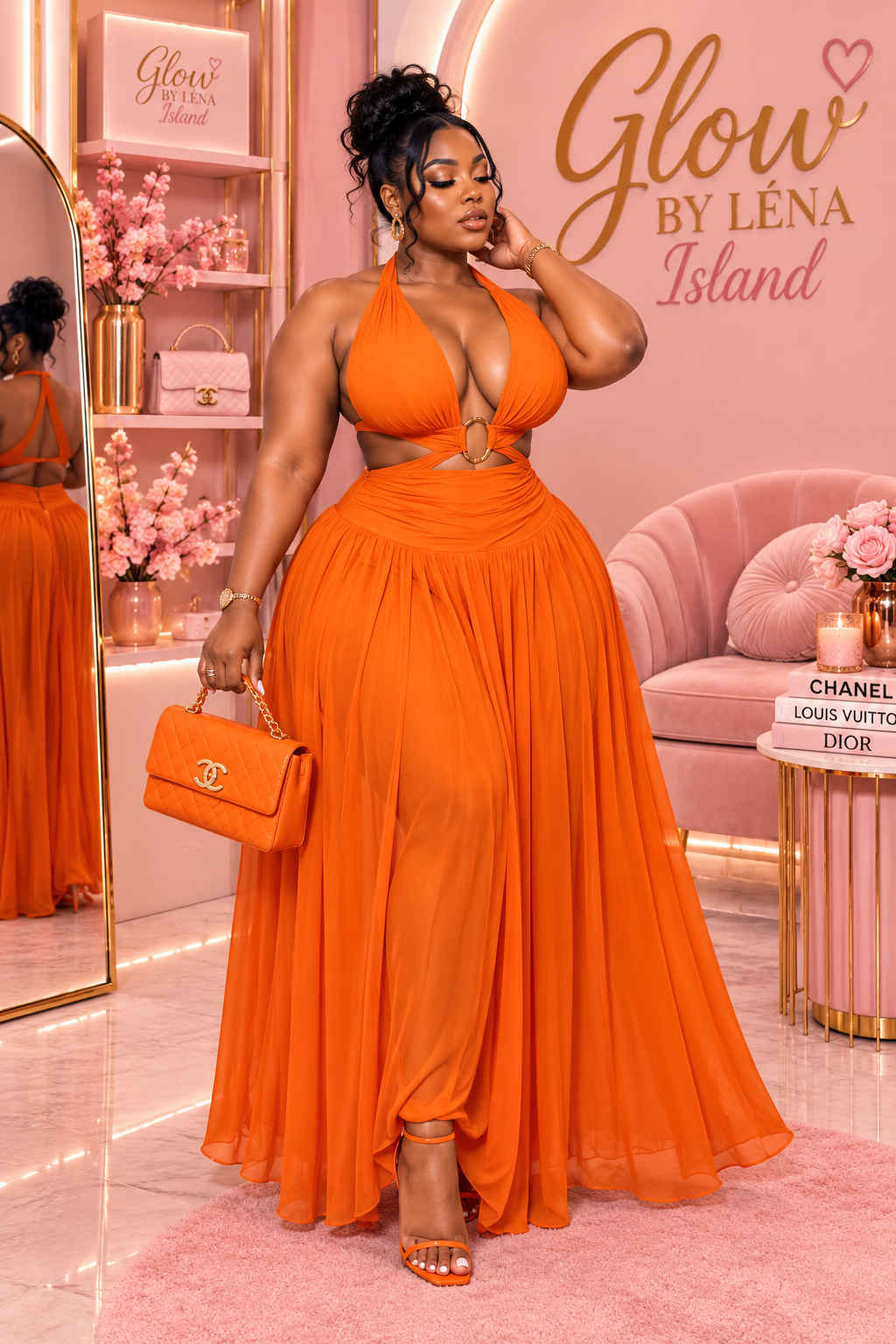 🍊 Robe Maxi Orange Dos Nu – Soleil & Glamour ✨🧡