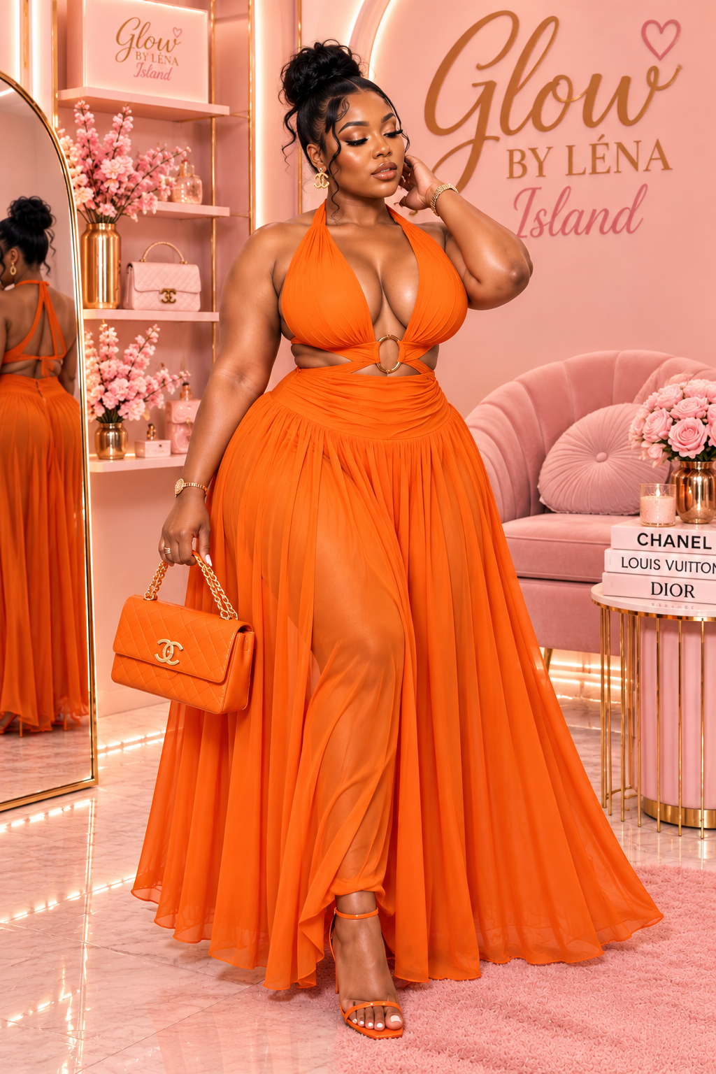 🍊 Robe Maxi Orange Dos Nu – Soleil & Glamour ✨🧡