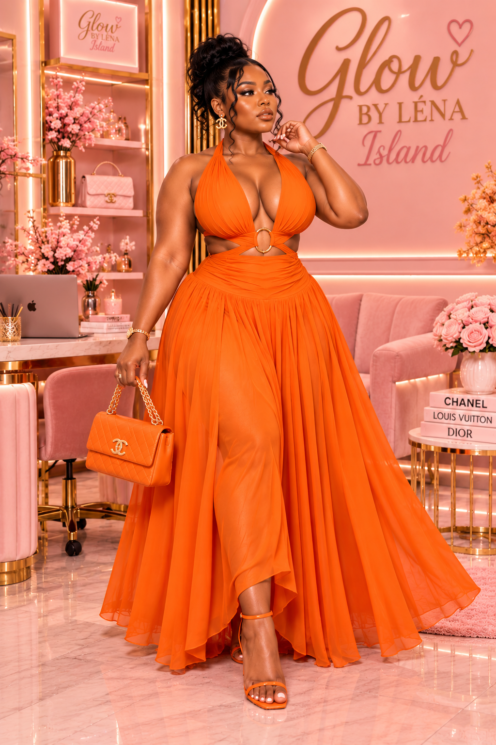 🍊 Robe Maxi Orange Dos Nu – Soleil & Glamour ✨🧡