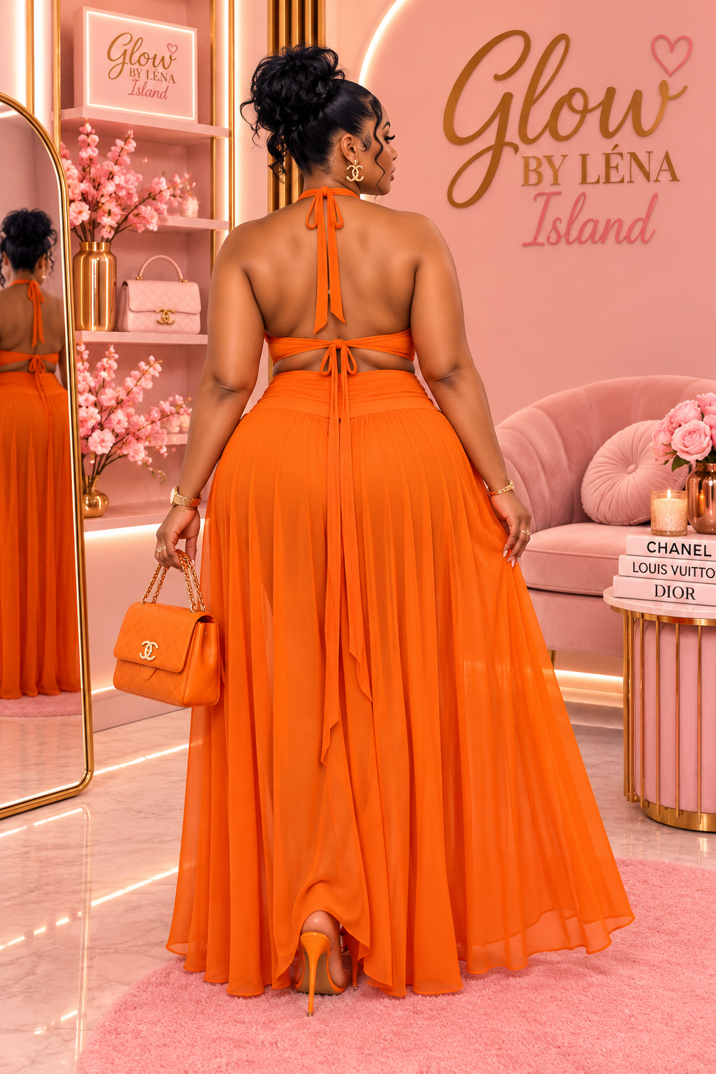 🍊 Robe Maxi Orange Dos Nu – Soleil & Glamour ✨🧡