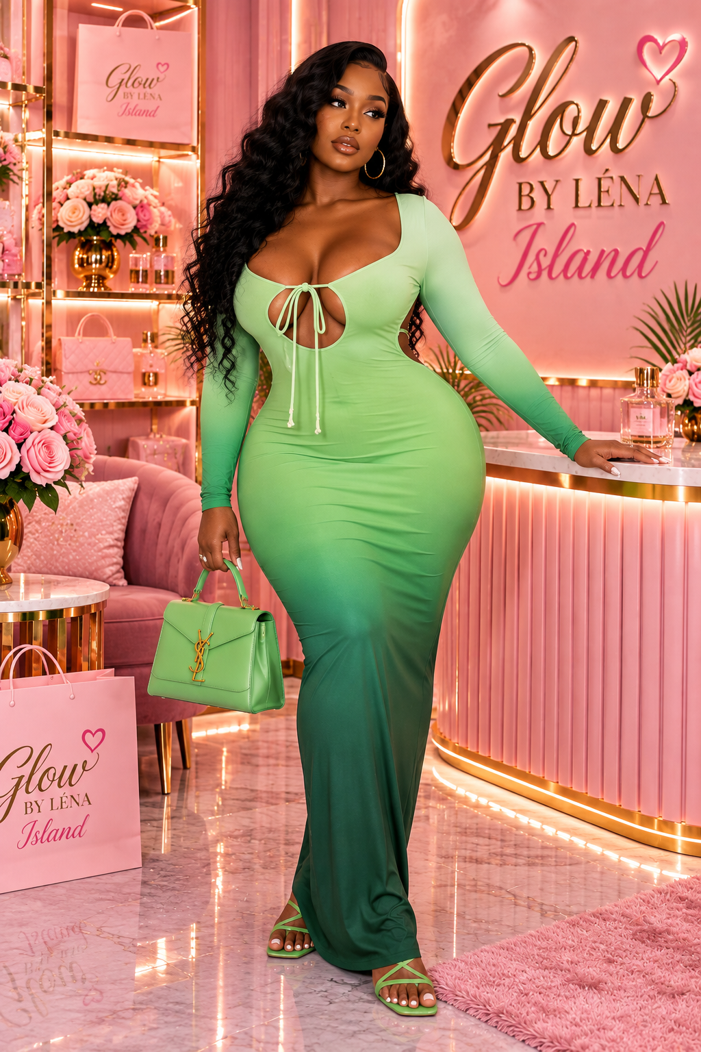 💚🍊 Robe Maxi Dégradée Dos Nu – Glamour & Audacieuse ✨